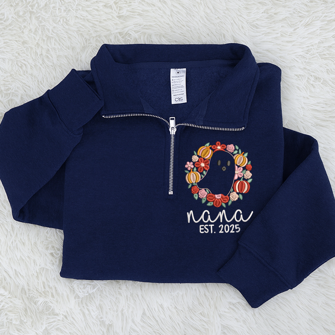 Custom Embroidered Nana Flower est Sweatshirt And Grandkids Quarter Zip Sweater