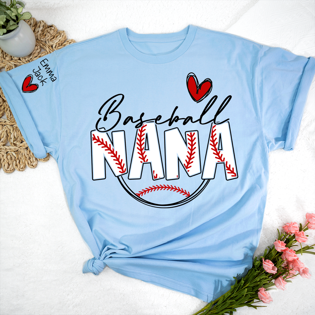 Personalized Baseball Nana T-Shirt, Custom Nana Tee for Proud Baseball Grandma, Give Grandma And Kids