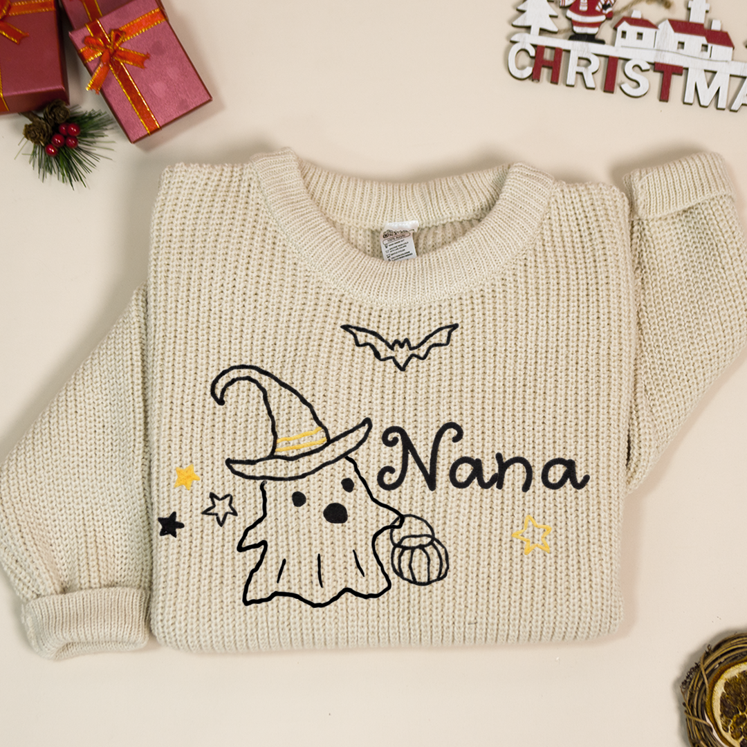 Mimi Boo Sweater – Embroidered Halloween Knit Pullover for Grandma