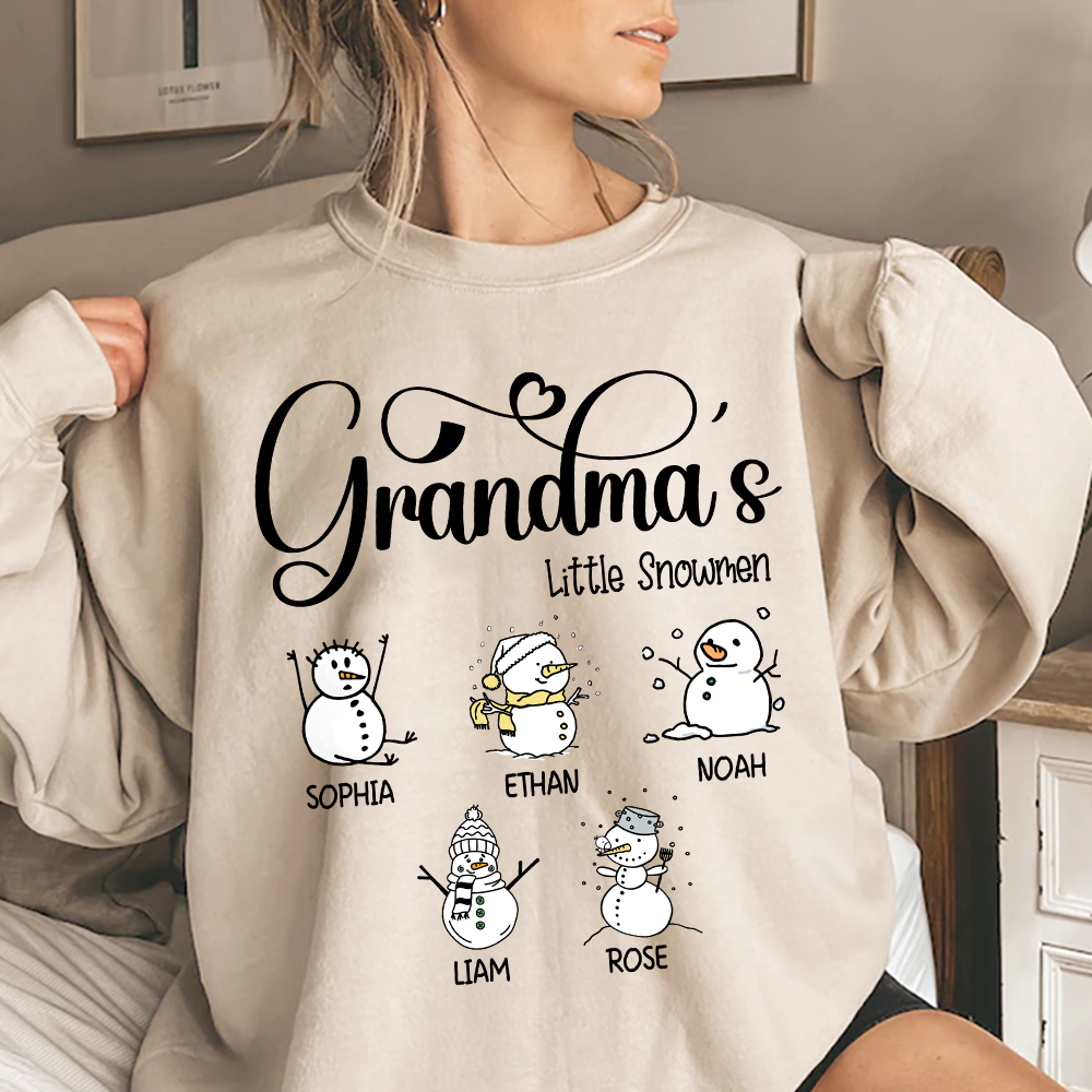 Merry Christmas Grandma Little Snowman Sweatshirt, Custom Gifts for Grandma and Grandchild