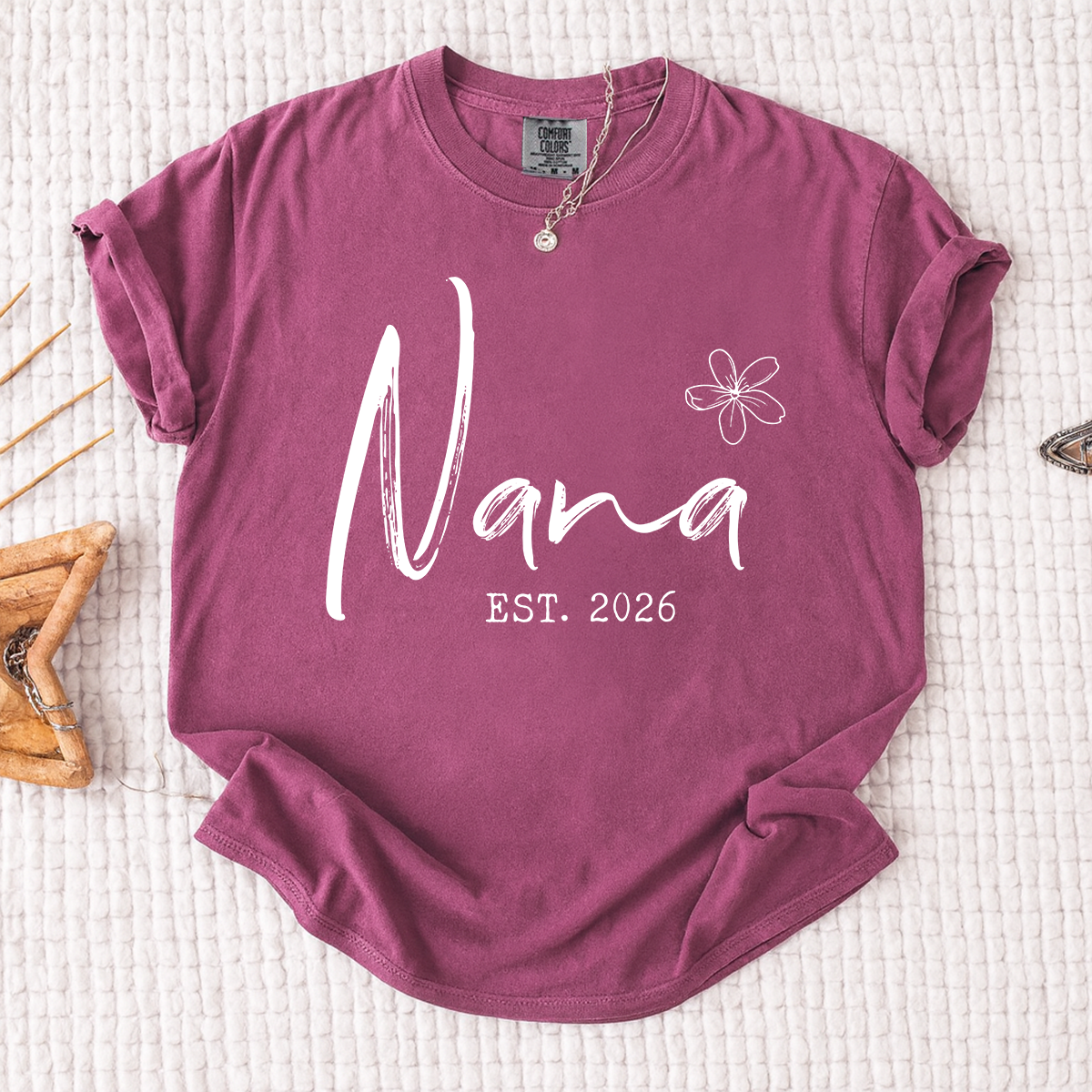 Comfort Colors® Personalized Nana Est 2026 Shirt, Custom Grandma T Shirt, Simple Floral Nana Graphic Tee, Gift for New Grandma Women