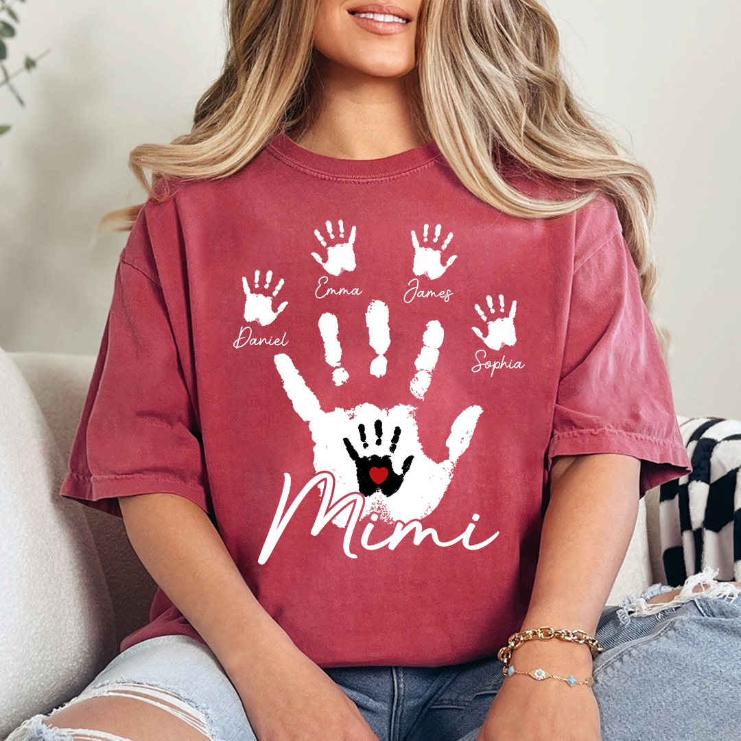 Personalized Mimi Handprint Shirt Custom Grandkids Names T Shirt Mimi Gift from Grandchildren Family Handprint Design