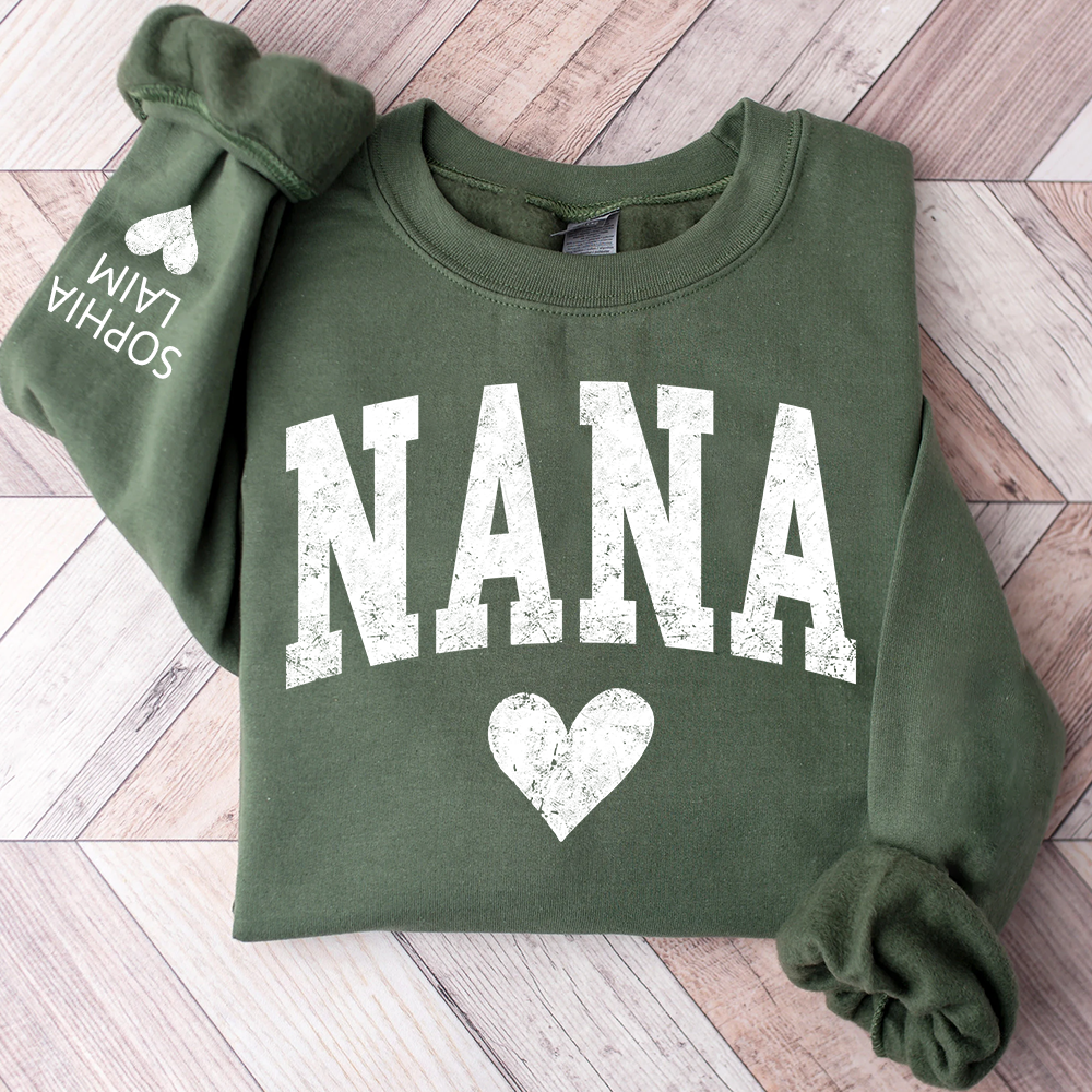 Personalized Nana Sweatshirt, Custom Name Heart Design Gift for Grandma