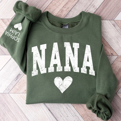 Personalized Nana Sweatshirt, Custom Name Heart Design Gift for Grandma