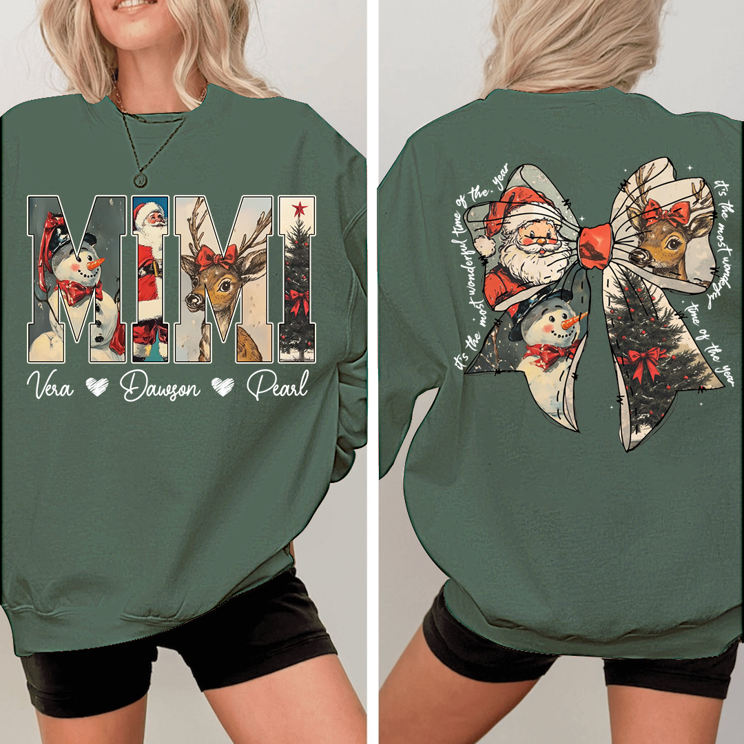 Mimi Holiday Sweatshirt, Personalized Christmas Outfit for Grandma And Kids