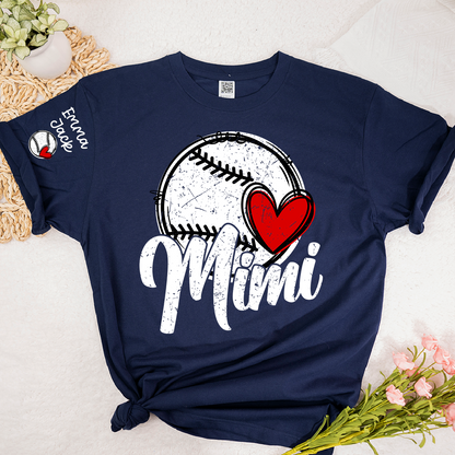 Personalized Mimi Baseball Shirt, Heart and Bat Design with Custom Names