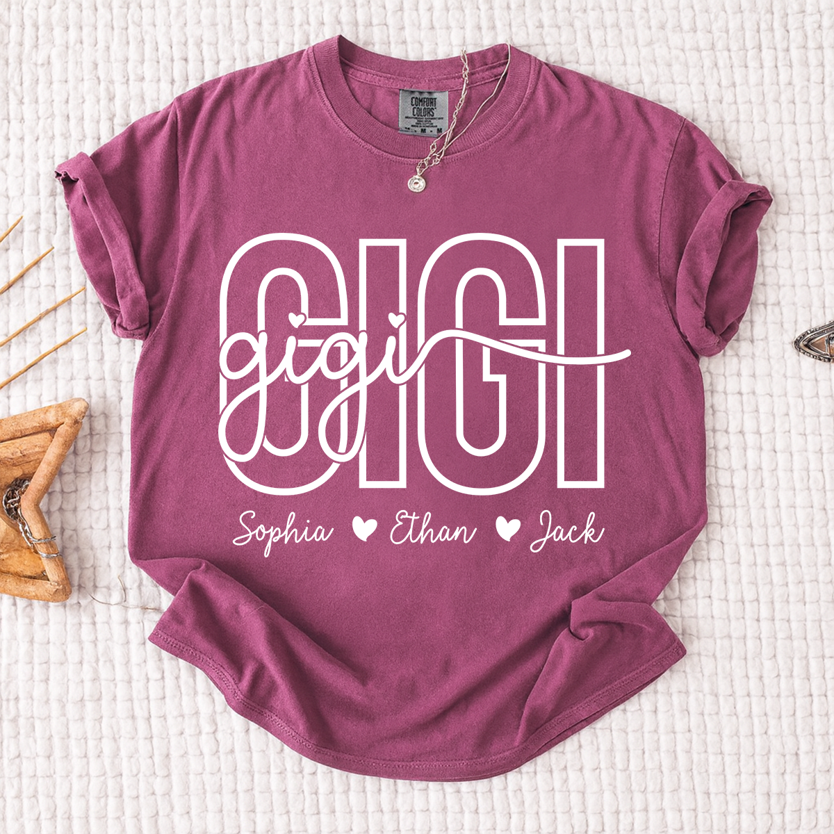 Comfort Colors® Custom Name Gigi Shirt for Women, Personalized Grandma Tee with Grandkids Names, Meaningful Family Gift for Gigi Lovers
