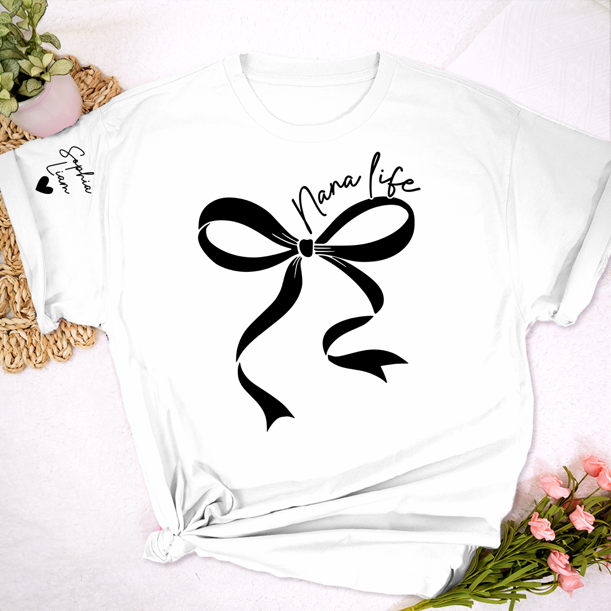 Personalized Nana Life Shirt, Custom T-Shirt with Bow Design, Meaningful Family Gift for Nana