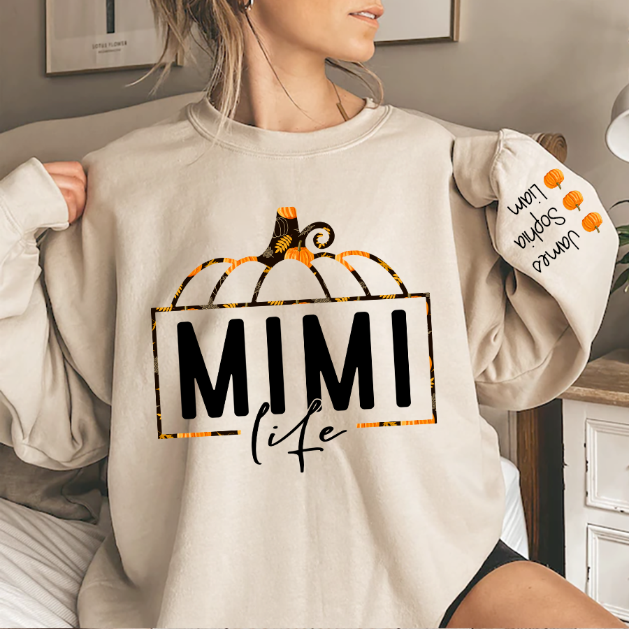 Mimi Life Pumpkin Fall Autumn Sweatshirt, Custom Mimi & Kids, Grandma Gift TH Sweatshirt
