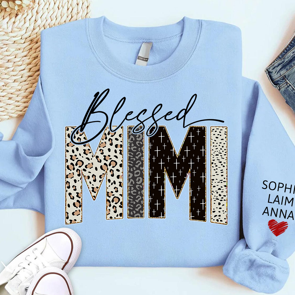 Personalized Blessed Mimi Leopard Sweatshirt – Custom Bible Style Design, Unique Gift for Grandma and Her Grandkids