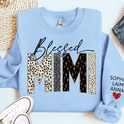 Personalized Blessed Mimi Leopard Sweatshirt – Custom Bible Style Design, Unique Gift for Grandma and Her Grandkids