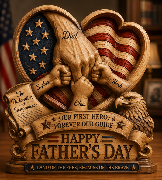 Personalized Father’s Day and America Anniversary Acrylic Plaque – Custom Dad & Child Hand Holding Keepsake