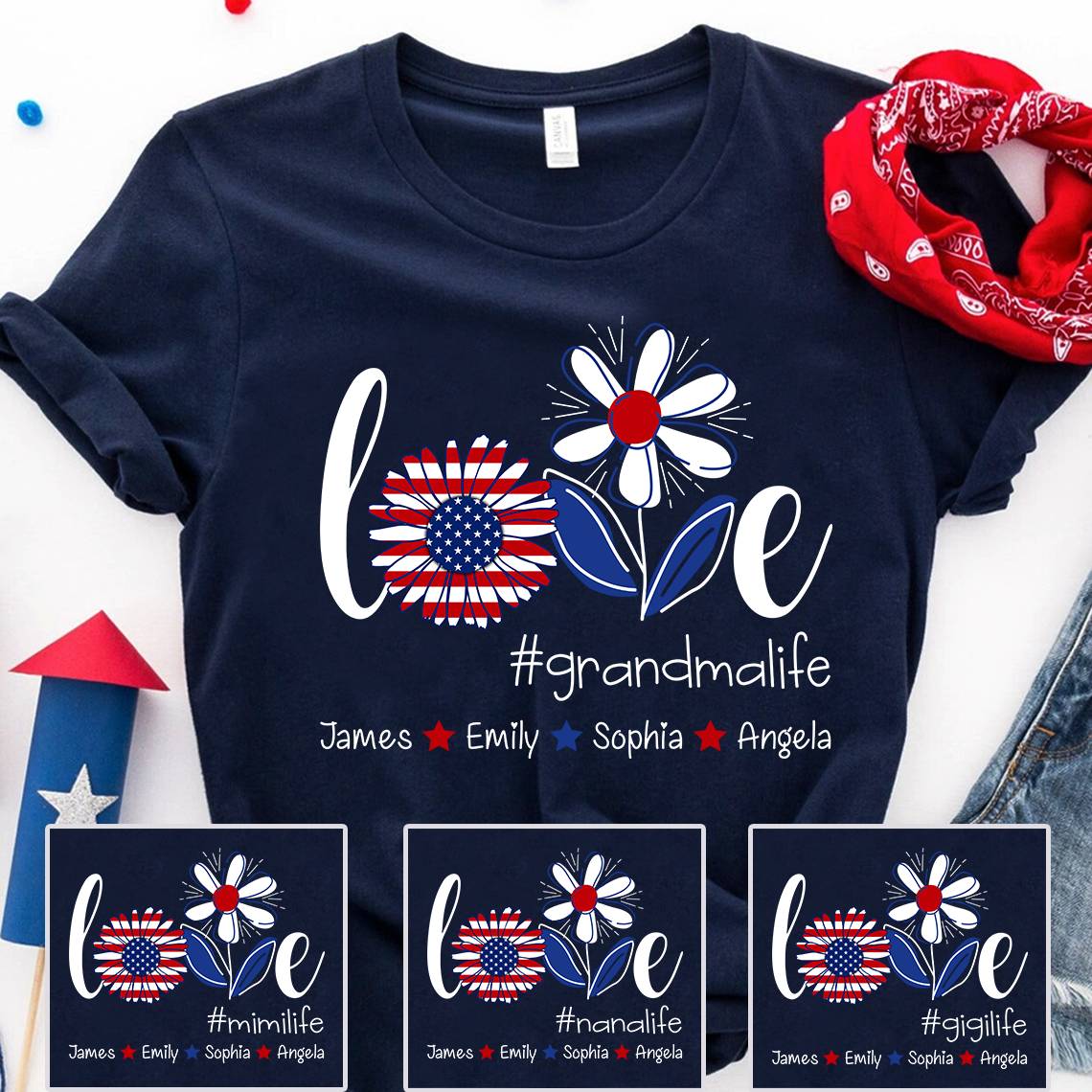 Custom Love Grandma Life 4th Of July With Kids, Mother's Day Gift TH T-Shirt
