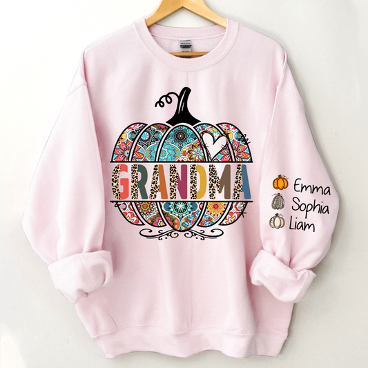 Personalized Grandma Pumpkin Art Sweatshirt, Custom Mimi, Nana, Gigi With Grandkids Sweatshirt