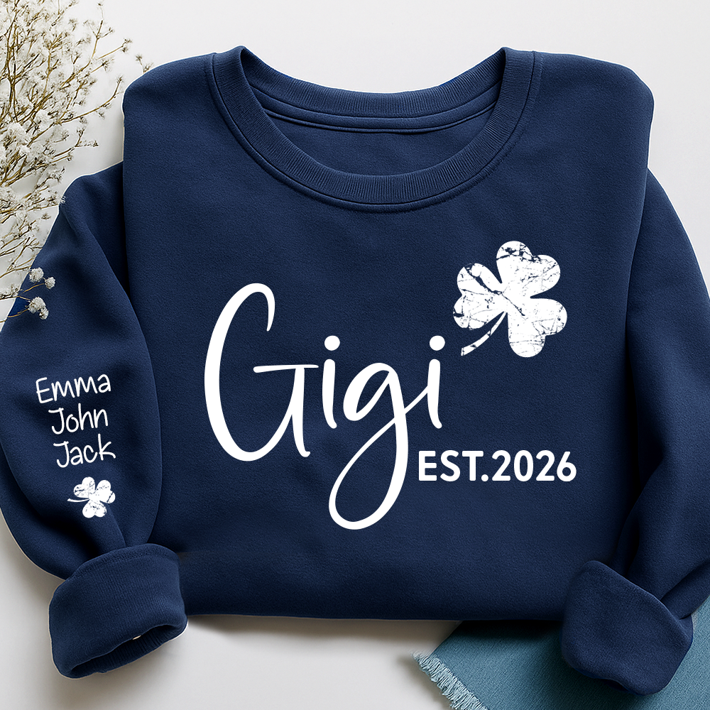 Gigi Shamrock Sweatshirt For St Patrick’s Day, Cute Green Family Sweatshirt For Grandma With The Names