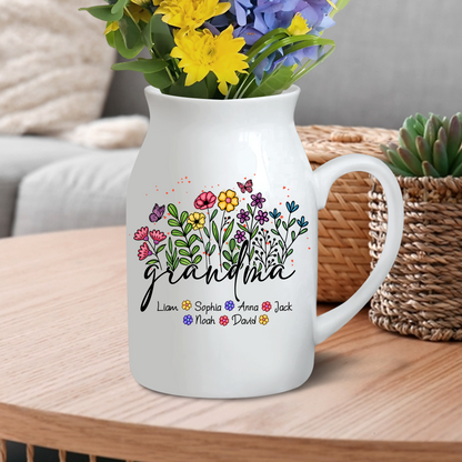 Flowers Grandma And Kids - Custom Home Decoration Flower Vase According To Family Requirements - Warm Gift For Mother's Day, Ceramic Flower Vase
