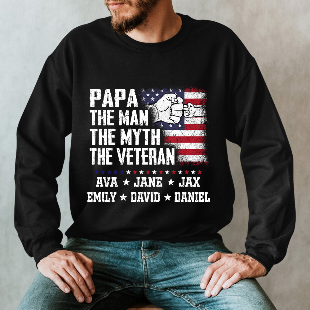 Flag Papa Grandpa The Man The Myth The Veteran Hand Sweatshirt