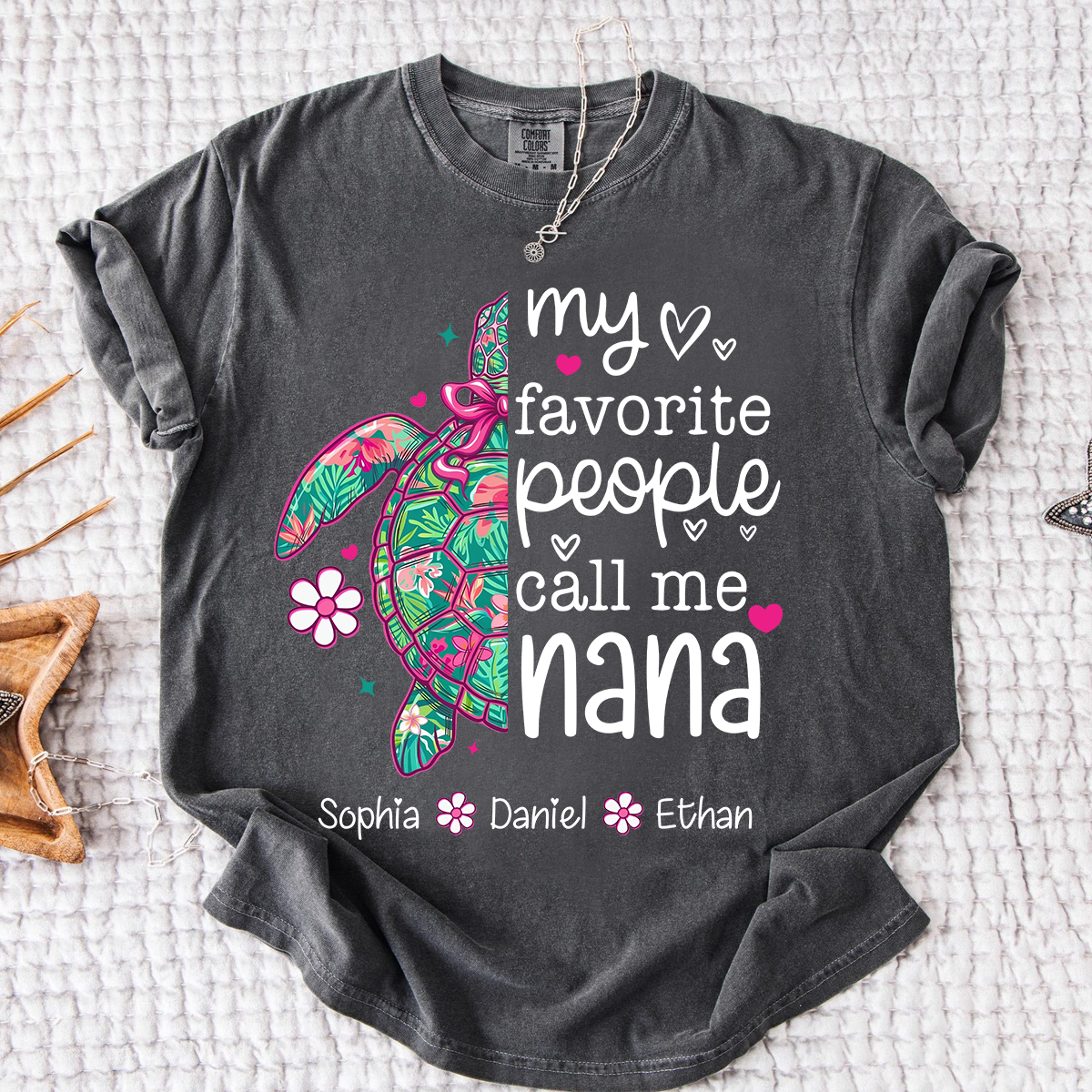 Comfort Colors® Personalized Nana Sea Turtle Shirt, My Favorite People Call Me Nana Tee, Custom Grandkids Names T Shirt, Coastal Grandma Gift