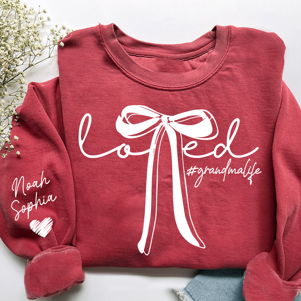 Personalized Grandma Sweatshirt, Loved Bow Design Custom Name Gift
