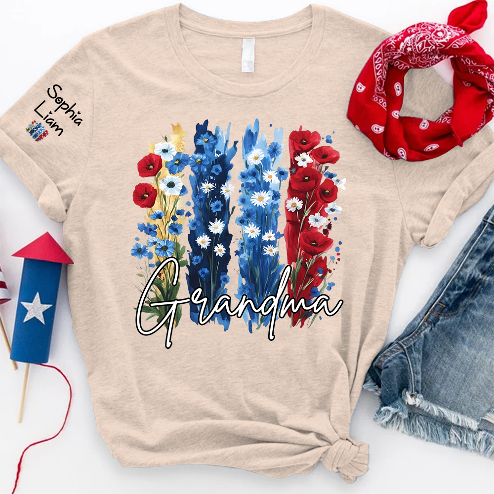 Personalized Grandma Shirt with Floral Design, Custom Grandma Gift, Perfect Mother's Day, 4th of July T Shirt