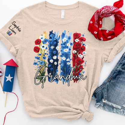 Personalized Grandma Shirt with Floral Design, Custom Grandma Gift, Perfect Mother's Day, 4th of July T Shirt
