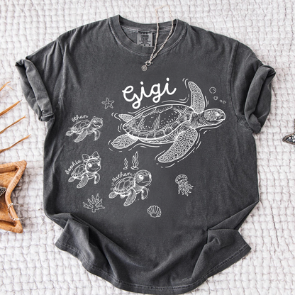 Comfort Colors® Custom Gigi Shirt Featuring Turtle Mom and Baby Names, Unique Grandma Gift Shirt for Women