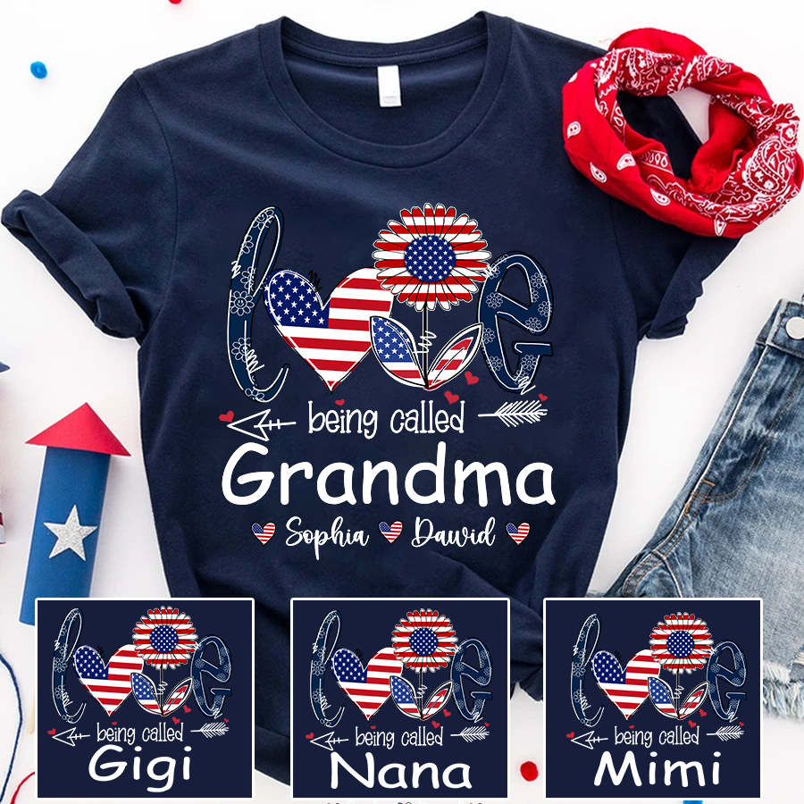 Custom Love Being Grandma USA Shirt, Personalized Nickname And Grandkids