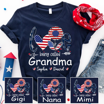 Custom Love Being Grandma USA Shirt, Personalized Nickname And Grandkids