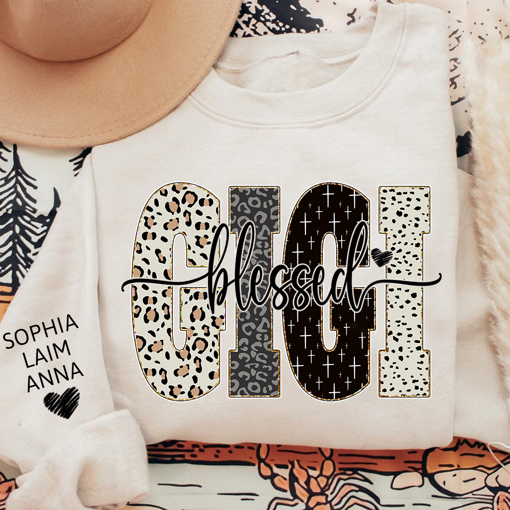 Personalized Blessed Gigi Leopard Sweatshirt – Custom Bible Style Design, Unique Gift for Grandma and Her Grandkids