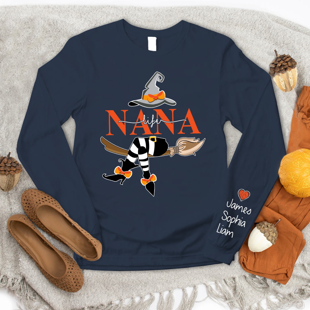Custom Nana Life Halloween Longsleeve With Kids, Grandma Gift TH Longsleeve