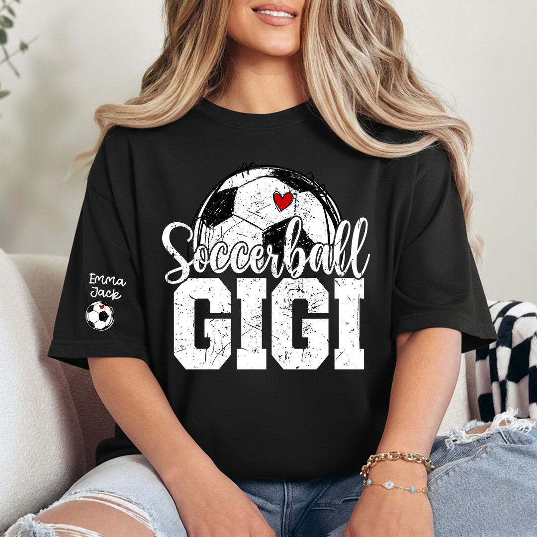 Soccer Mimi Shirt with Custom Names, Soccer Ball Heart Family Tee