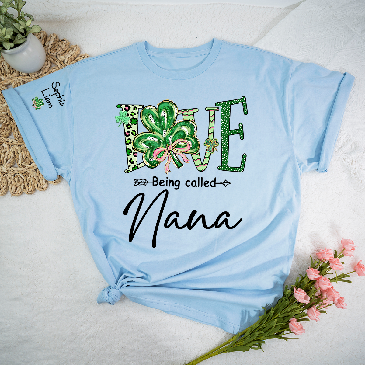 Personalized Nana Shirt St Patricks Day Shamrock Design, Custom Nana T Shirt With Names