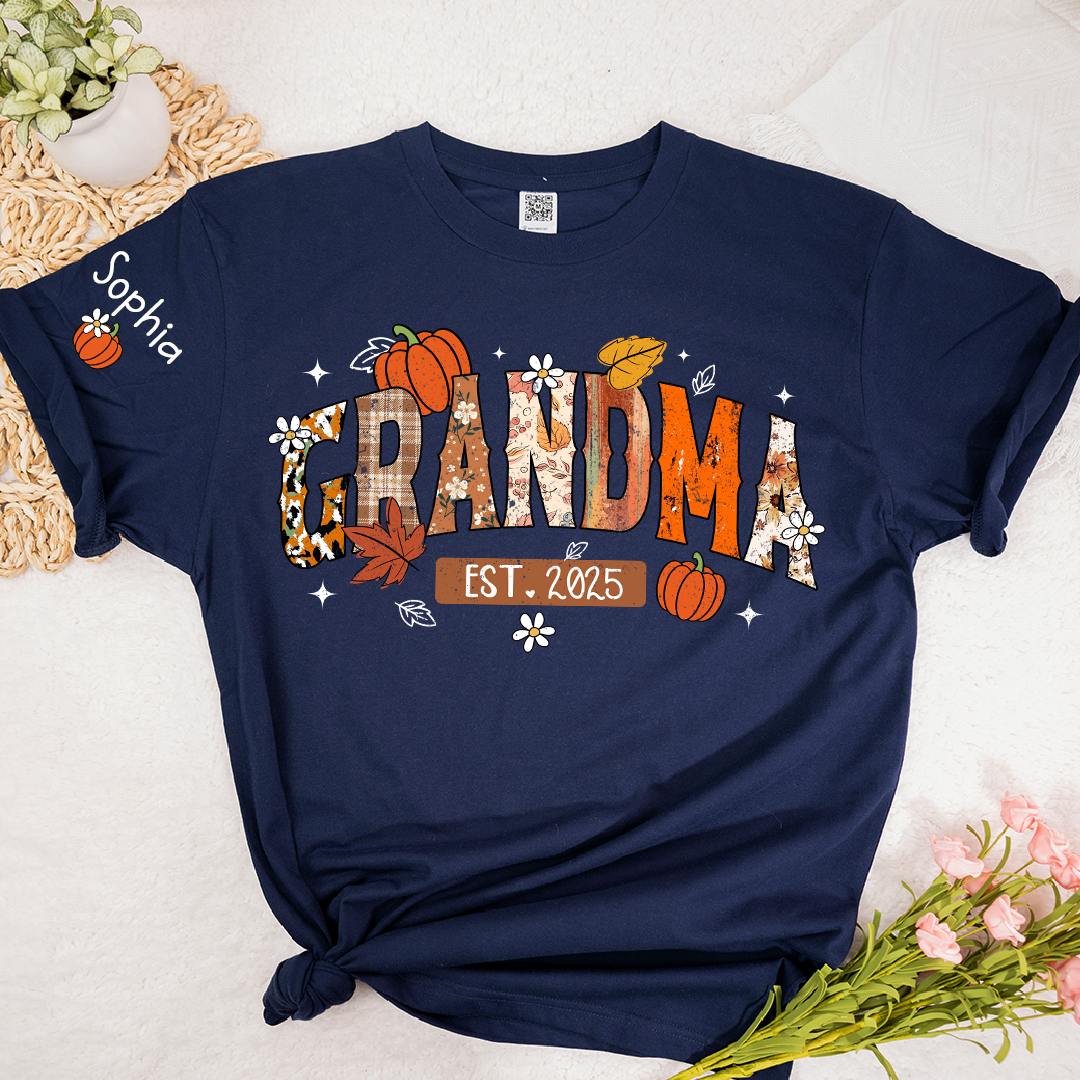Custom Grandma Pumkin Tshirt, Personalized For Grandma And Kids