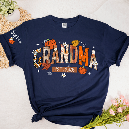 Custom Grandma Pumkin Tshirt, Personalized For Grandma And Kids
