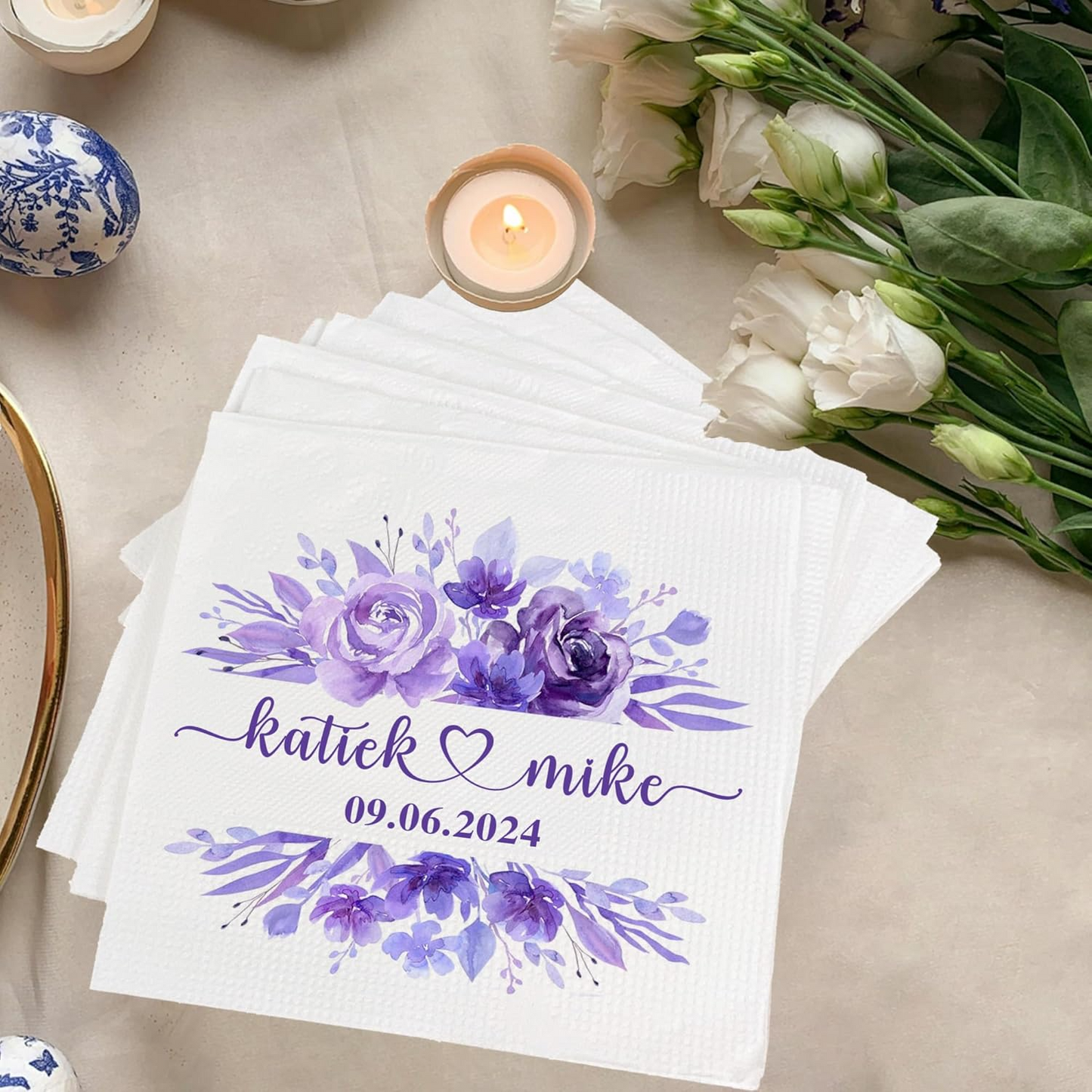 Personalized Wedding Napkins, Customized Printed Bridal Shower Decor, Custom Printed Cocktail Napkins, Customized Monogram Wedding Napkins, Party