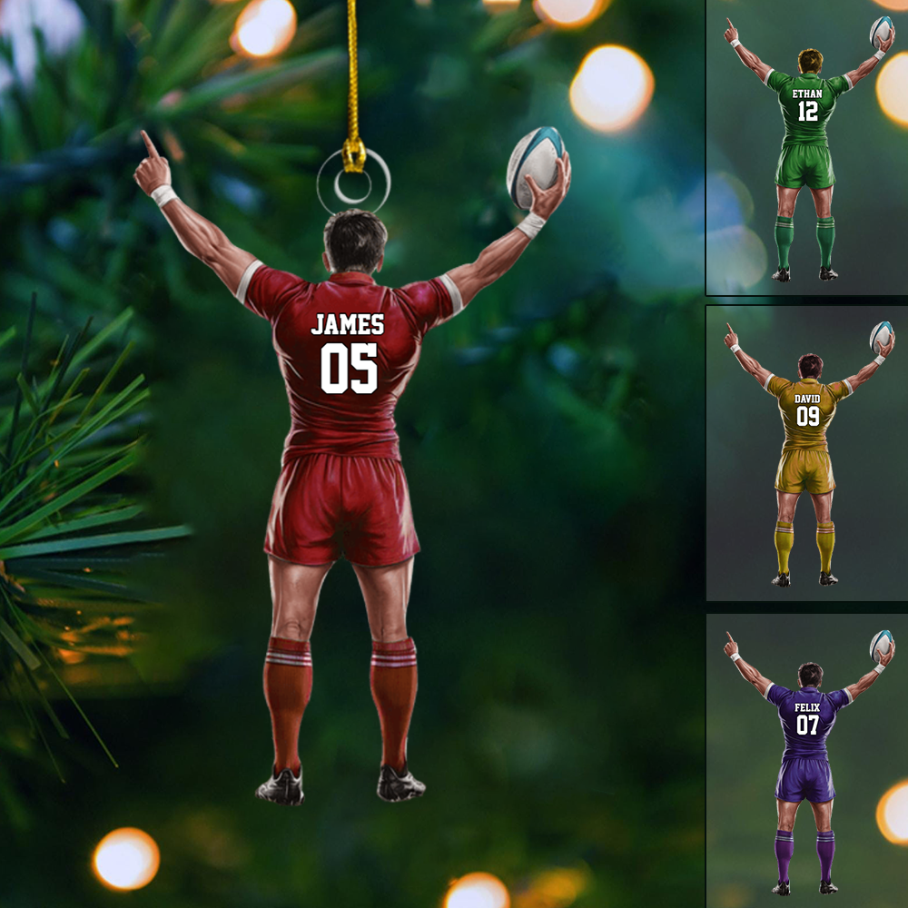 Personalized Rugby Player Ornament – Custom Name & Jersey Number Christmas Decoration for Rugby Fans Ornament