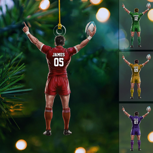 Personalized Rugby Player Ornament – Custom Name & Jersey Number Christmas Decoration for Rugby Fans Ornament