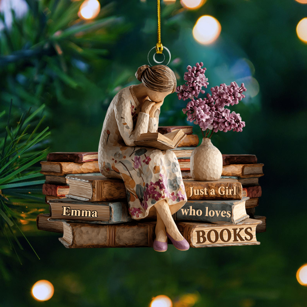 Personalized Book Lover Ornament – Custom Name Reading Girl Figurine Christmas Decoration 2025 Ornament