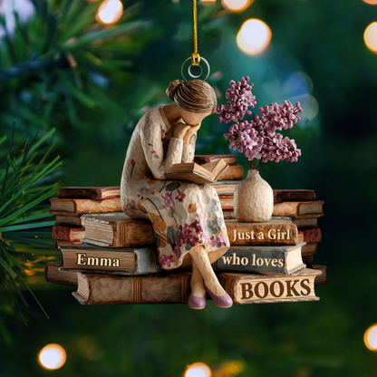 Personalized Book Lover Ornament – Custom Name Reading Girl Figurine Christmas Decoration 2025 Ornament