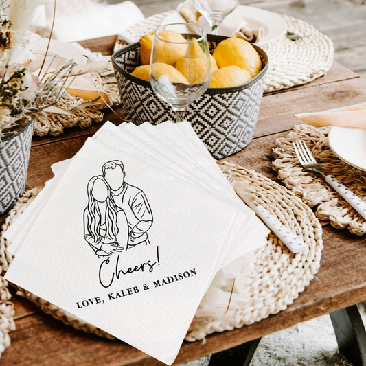 Personalized Elegant Wedding Cocktail Napkins, Engagement Party, Gifts for Couple, Engagement Wedding Gifts, Custom Cocktail Beverage Paper