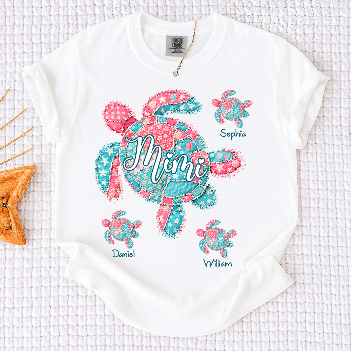 Comfort Colors Mimi Sea Turtle Shirt, Personalized Grandchildren Names T-Shirt, Coastal Grandma Beach Vacation Family Tee