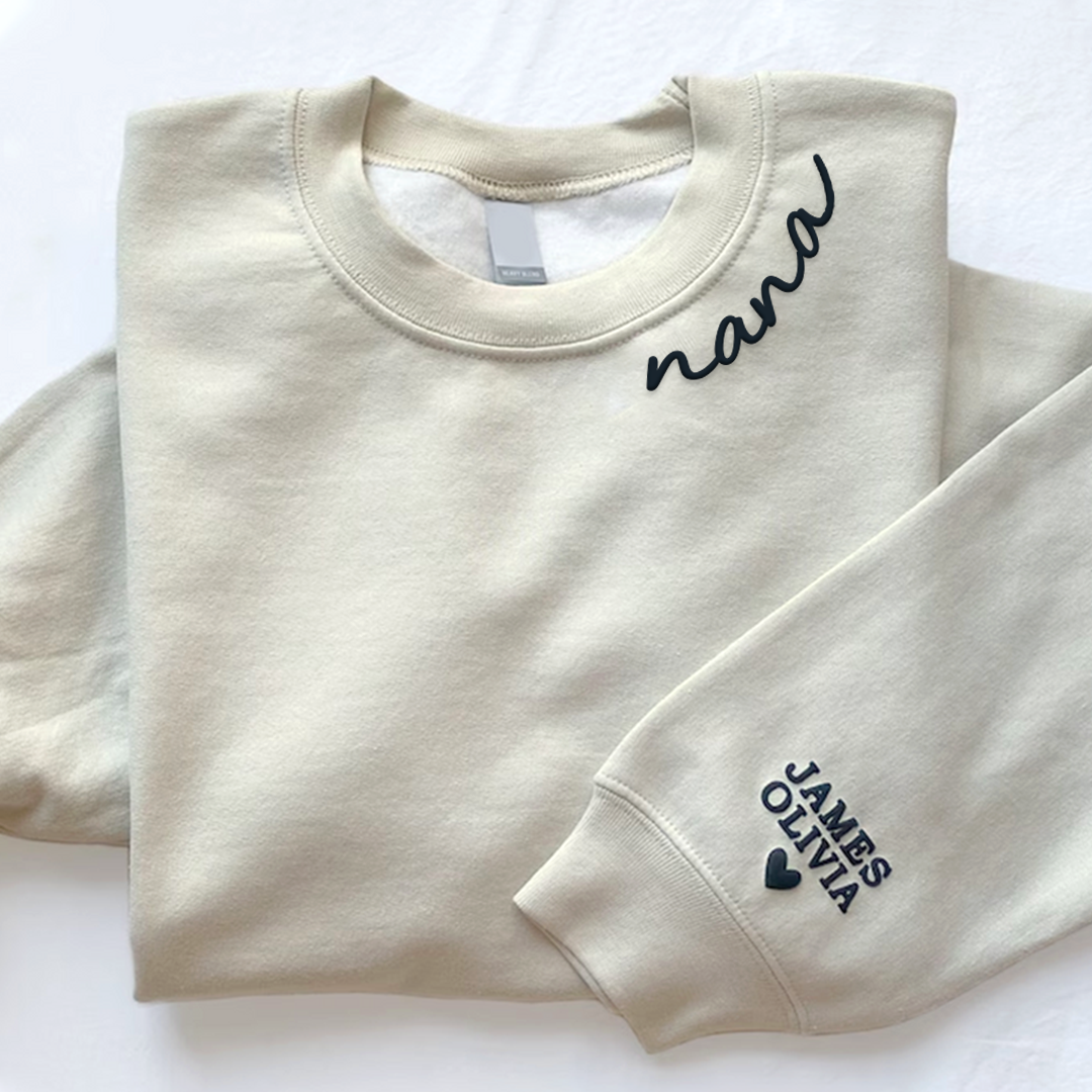 Puff Sweatshirt Nana With Kids Names On Sleeve Sweatshirt