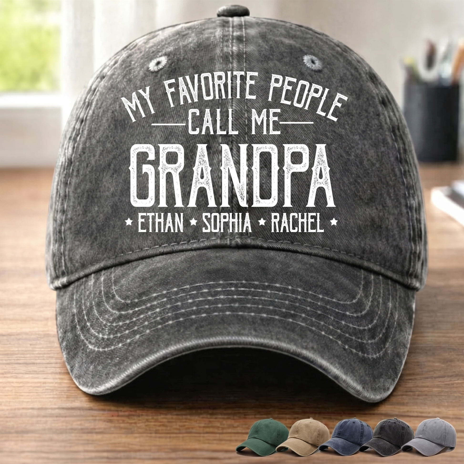 My Favorite People Call Me Love - Personalized Custom Vintage Washed Denim Cap