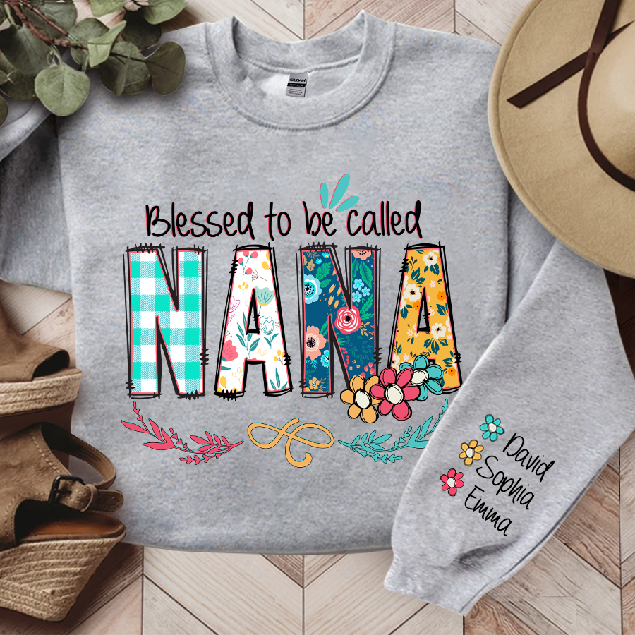 Blessed To Be Called Nana And Kids Art Flower TH Sweatshirt