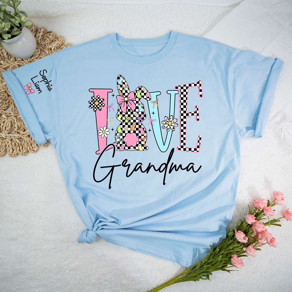 Personalized Love Grandma Shirt with Bunny, Custom Name Grandma T Shirt, Easter Family Gift