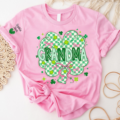 Heart Mimi T-Shirt For St Patrick’s Day, Personalized Grandma Shamrock Clover T Shirt With Kids Names