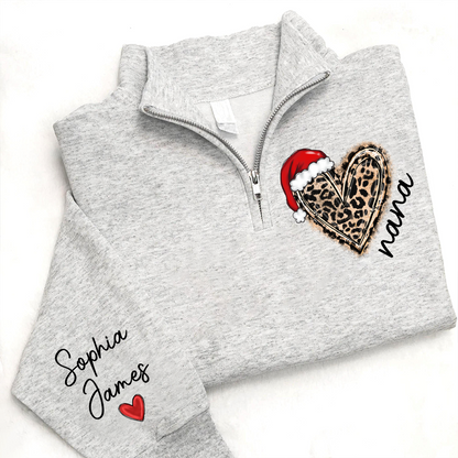 Personalized Nana Leopard Heart Zip Pullover – Custom Christmas Gift For Grandma Or Mom