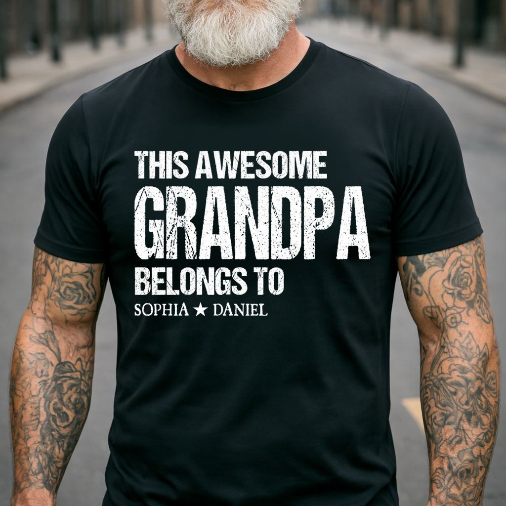 This Awesome Grandpa Belongs To Shirt Personalized with Names Custom Grandpa T Shirt Family Name Gift for Grandpa