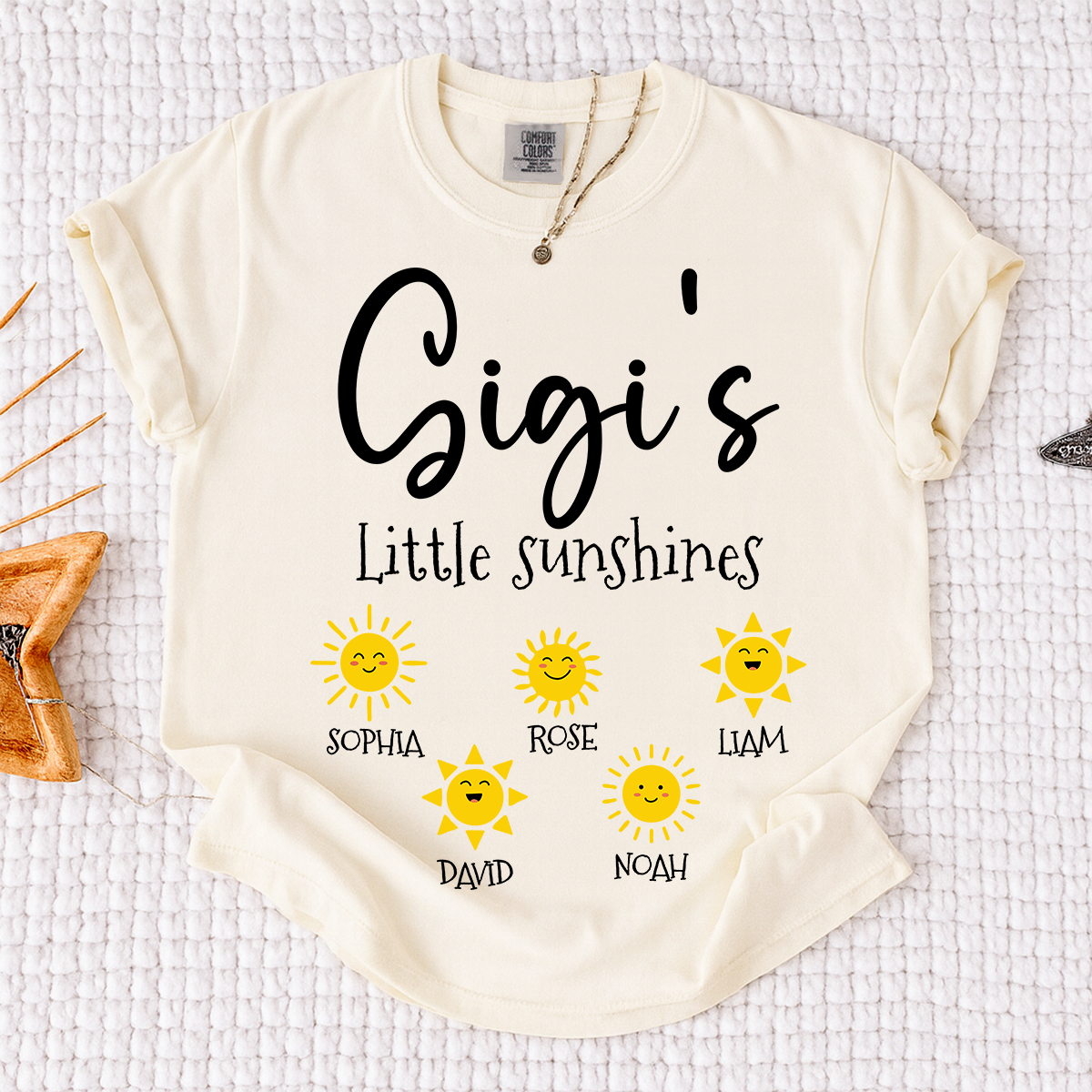 Comfort Colors® Personalized Gigi Shirt with Grandkids Names, Gigi's Little Sunshines Tee, Custom Grandma Shirt, Family Gift from Grandchildren