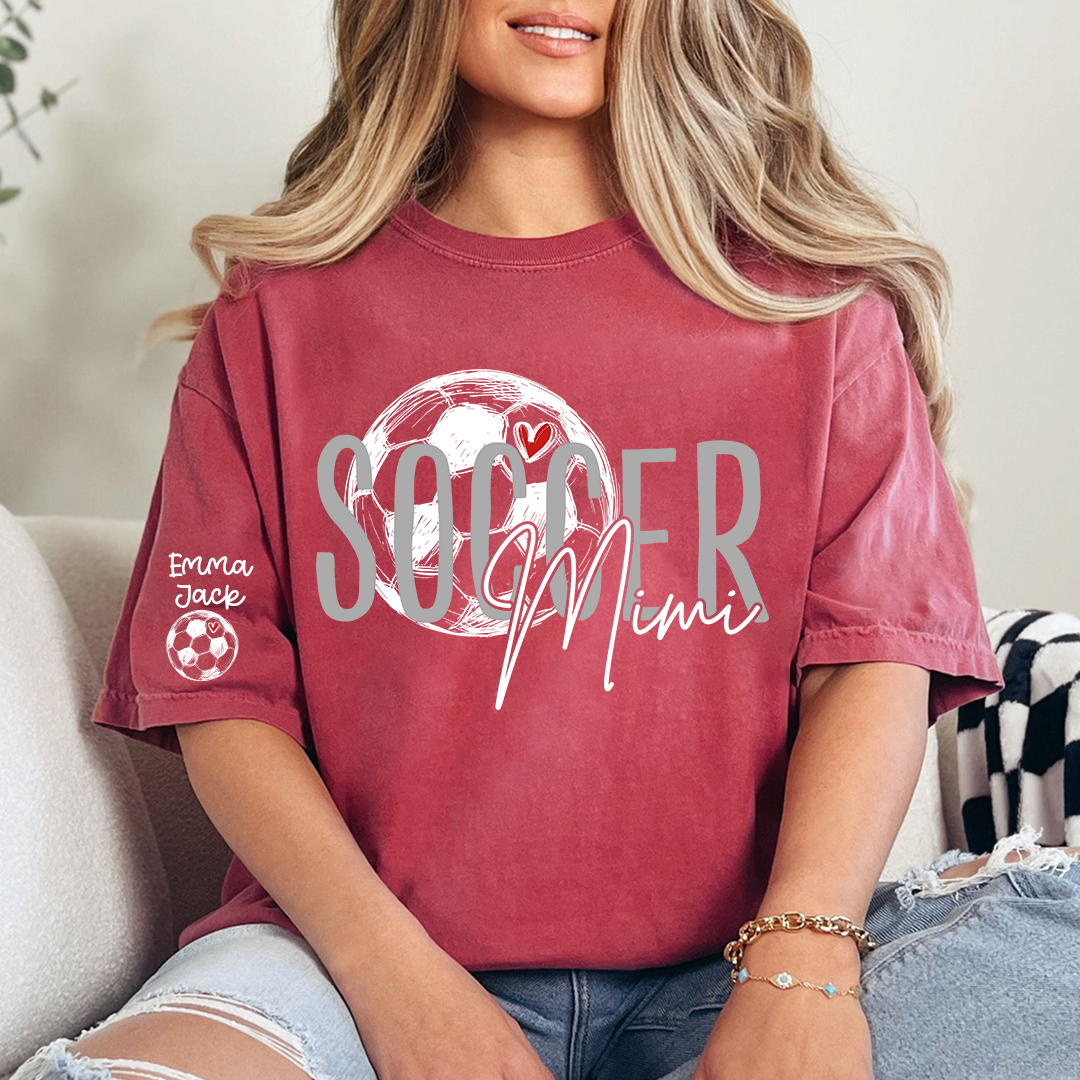 Personalized Soccer Mimi Shirt, Custom Grandkids Names and Soccerball Graphic T Shirt